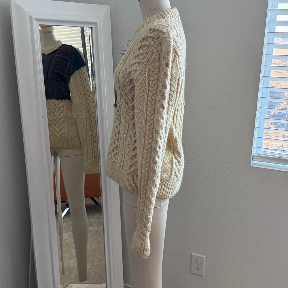 Cream Cable Knit Sweater With Patchwork Detail - image 5